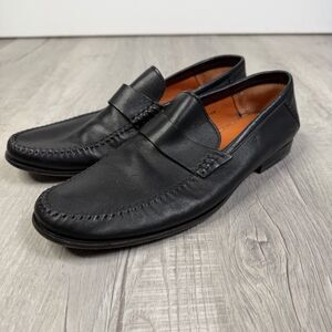 Santoni Men's Black Leather Paine Penny Loafers Size 10.5 D Italian Luxury D